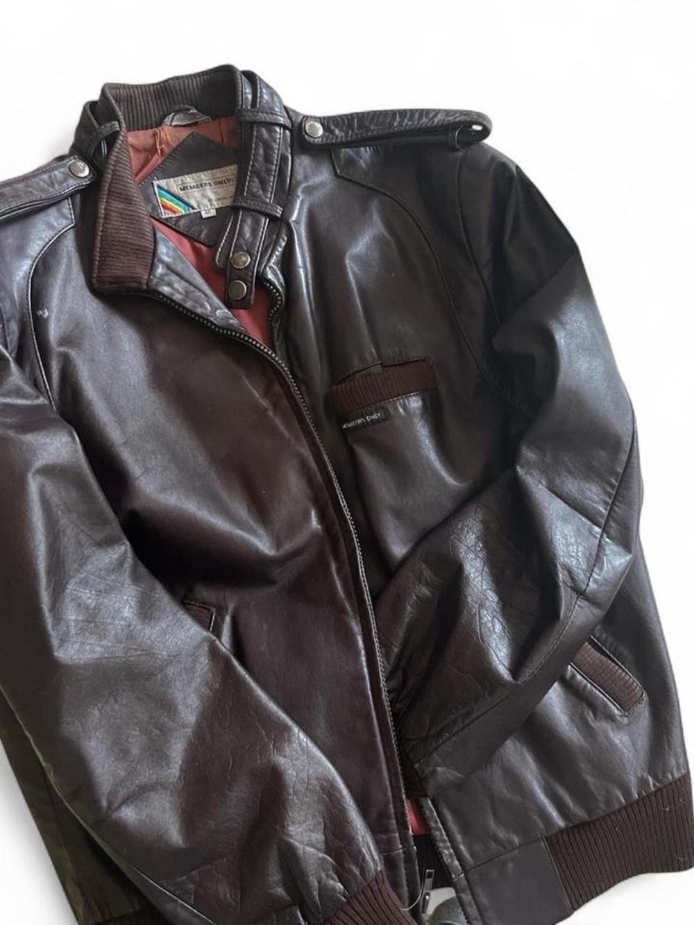 Members Only Dark Brown Leather Bomber Jacket